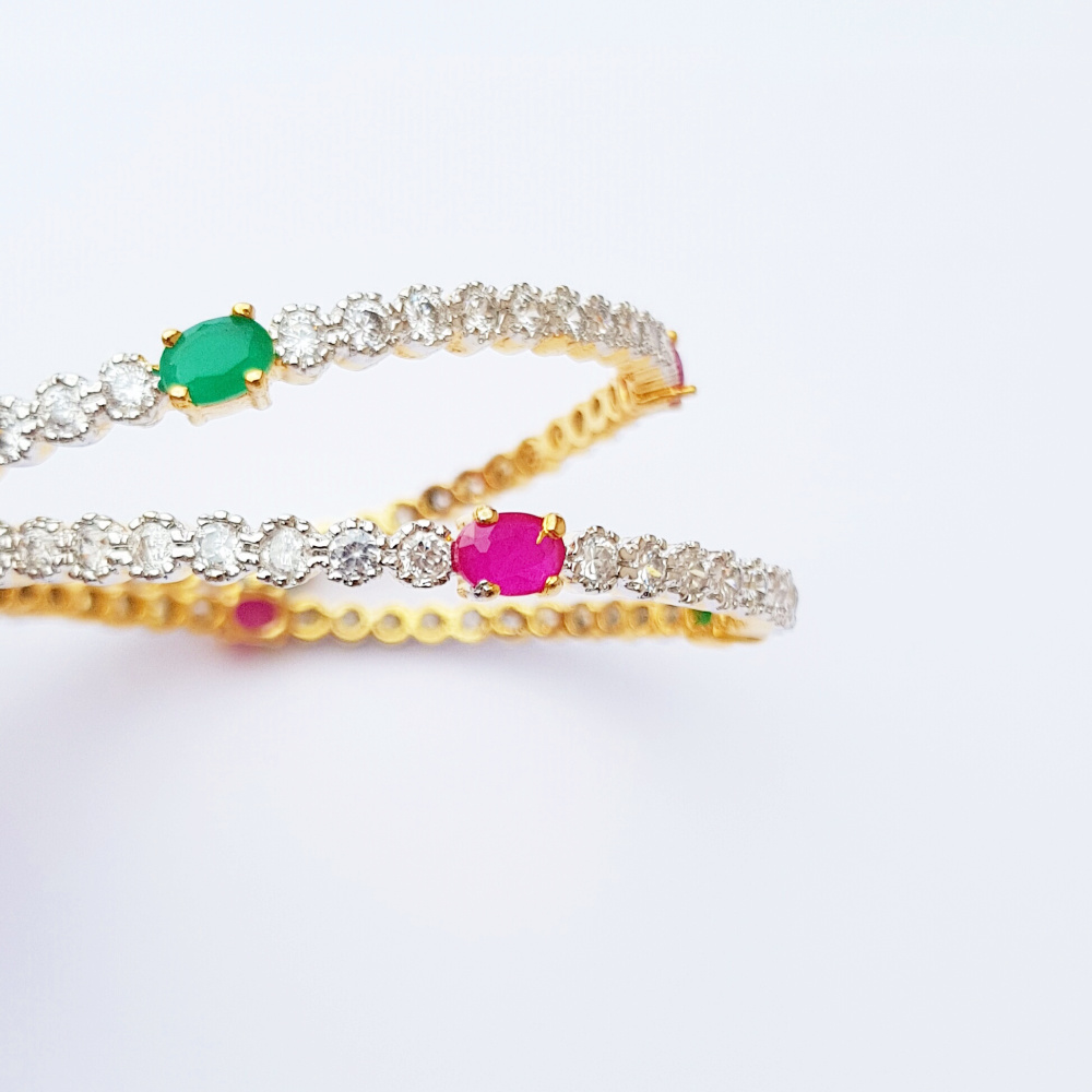 American Diamond Bangle with Emerald Ruby Oval Stones 2.6