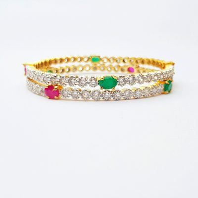 American Diamond Round Emerald & Ruby Bangles - B2914