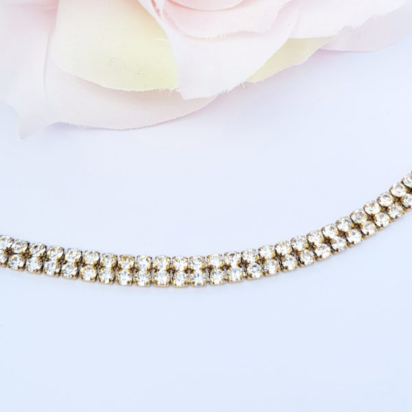 Double Row Anklet in Clear Crystal & Antique Gold - A02A