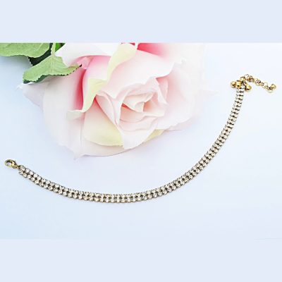 Double Row Anklet in Clear Crystal & Antique Gold - A02A