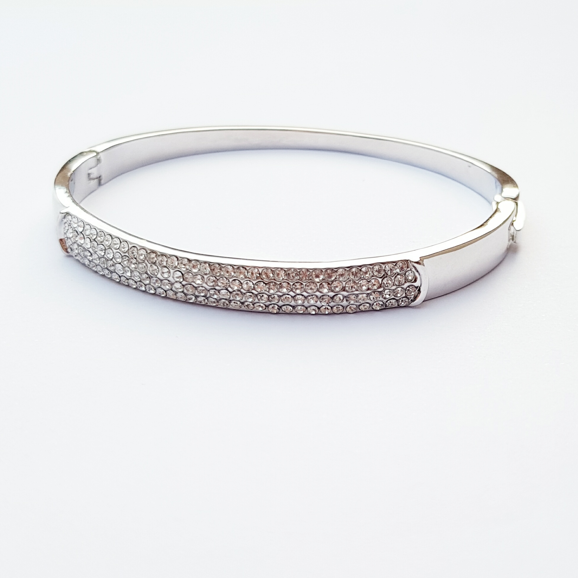 4 row clear crystal cluster silver bangle - Siamaa Boutique